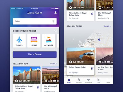 Smart Travel blue gradients ios app mobile interface simple travel ui ux