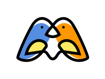 Letter M Two Birds Fused animal bird design fused logo