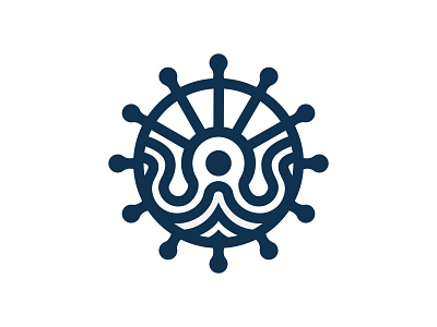 Octopus Steering Wheel Logo animal branding combine design logo object sea ship