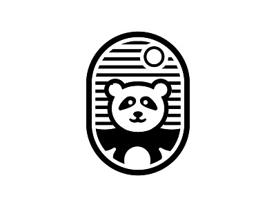 Cute Panda animal black white combine design line logo monoline object