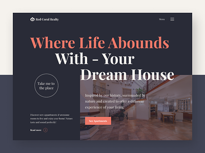 Real Estate Landing Page Concept - Red Coral Realty apartment figma homepage logo minimal minimalist product product design properties property real estate rent typography ui ui design uiux ux ux design web design website