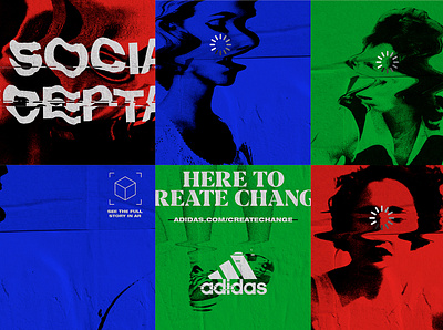 Here to create change acceptance adidas ar awarness branding change glitch poster poster art poster design rgb scanner social sports women