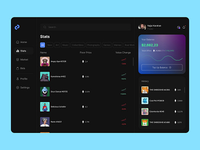 NFT Dashboard app clean crypto cryptoart dark dashboard design eth exploration landing page marketplace nft nfts ui ui design ui ux design ux ux design