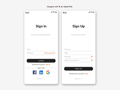 Simple sign in and sign up screens app design ui ux