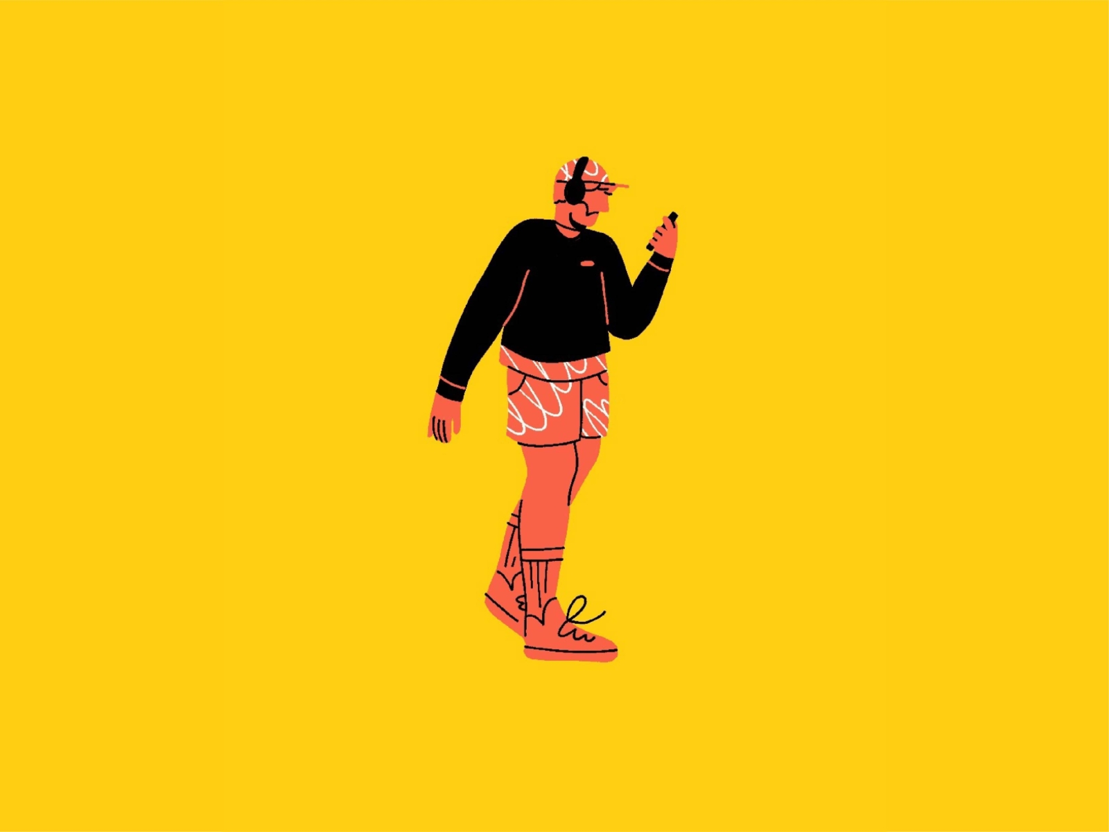 Distracted apple pencil character figure headphones illustration ipad pro man pattern phone walking