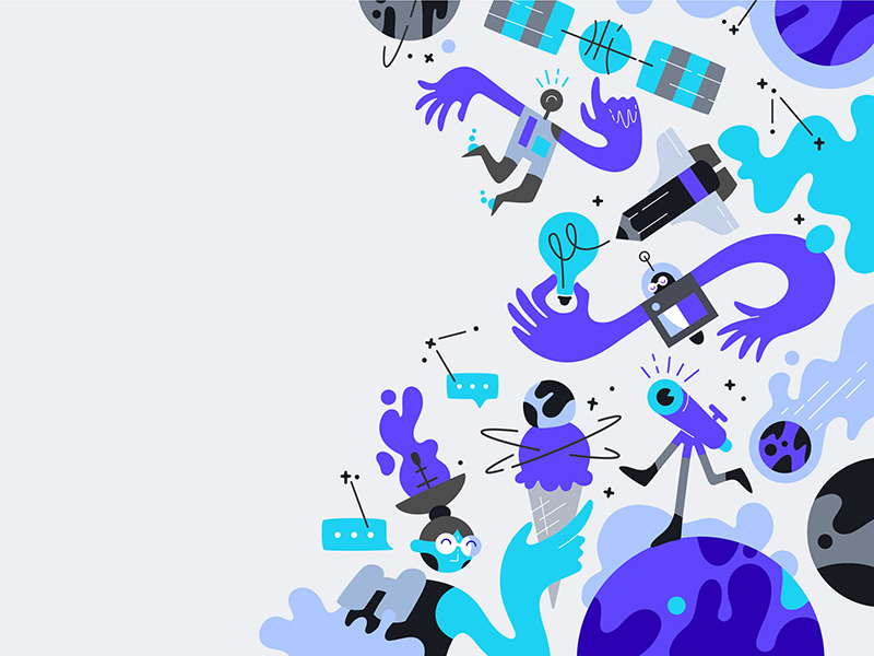 Galaxy of goop planets robot rocket outerspace space illustration
