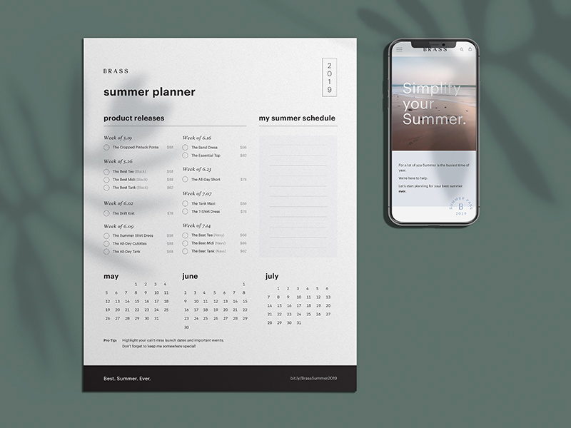Brass Summer plants mobile print planner clothing web branding fashion summer