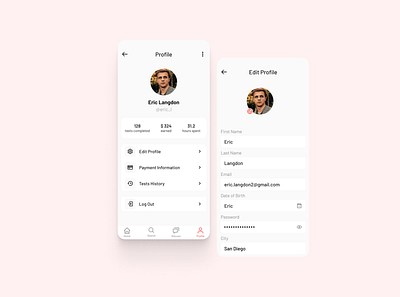 User Profile app concept design forms mobile profile settings ui user