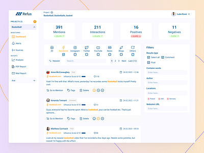 Social Media Monitoring Tool case study concept dashboard design monitoring social media ui web