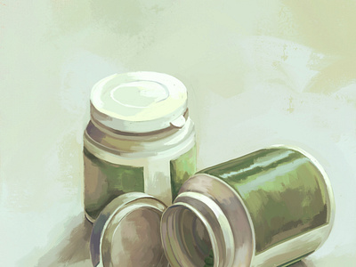 White jars with green valerian pills illustration pills