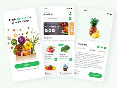 Grocery Mobile App UI Design app branding design graphic design illustration ui ux