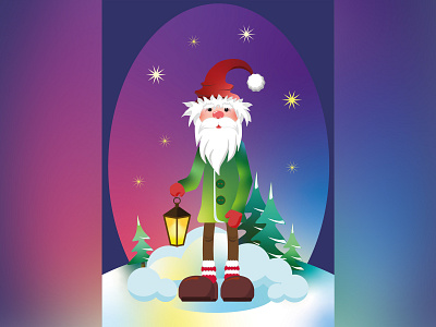 A gnome with a lantern design evening gnome illustration lantern snow typography vector winter