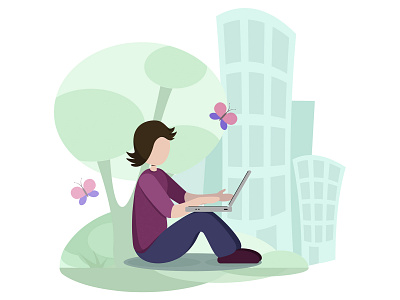 Human with a laptop in the park design human illustration laptop park typography vector