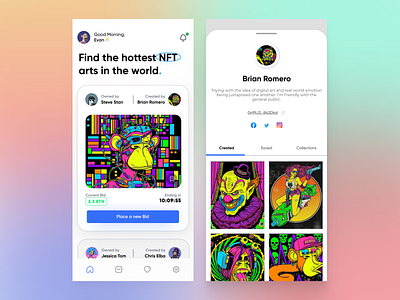 NFT Concept app (Light Mode) app blockchain app cryptoapp design minimalism nft nftmarketplace ui uiux ux