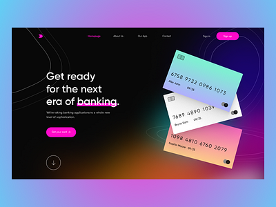 Credit card app Landing page (Hero Section) 🖥 app bank card credit card darkmode design finance financial app fintech herosection landingpage minimalism ui uiux ux website