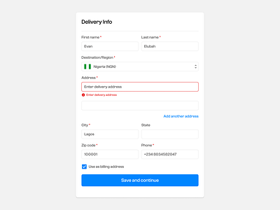 Delivery Information modal