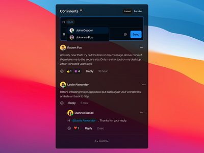 Comment section modal (Dark mode)