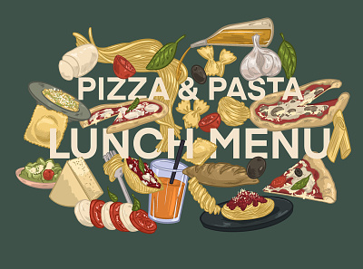 Pasta Pizza Lunch Menu Illustration branding colorful art food illustration food logo icon illustration menu card menu design pizza menu restaurant typography