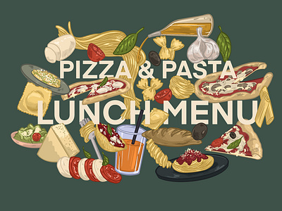 Pasta Pizza Lunch Menu Illustration