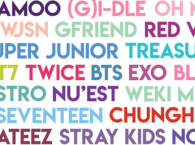 The Many K-Pop Groups colorful colorful design cute cute design graphic design k pop korea kpop typographic design typography typography design