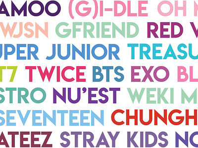 The Many K-Pop Groups colorful colorful design cute cute design graphic design k pop korea kpop typographic design typography typography design