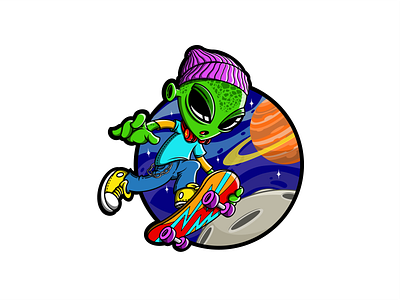 Alien Skate alien animation character design icon illustration logo merchandise skate stiker ufo