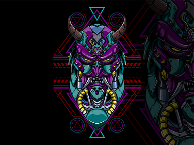 Oni Mecha Purple illustration japan japanese mask merch design merchandise oni purple tshirtdesign