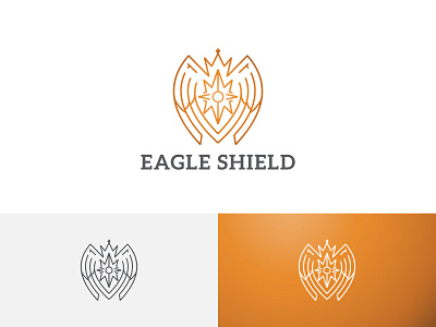 Golden Eagle Falcon Bird Shield Crown Line Logo