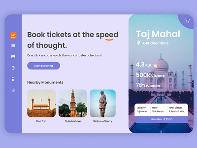 Ticket booking website landing page architecture concept graphic design landing page monuments purple taj mahal ticket ui ux