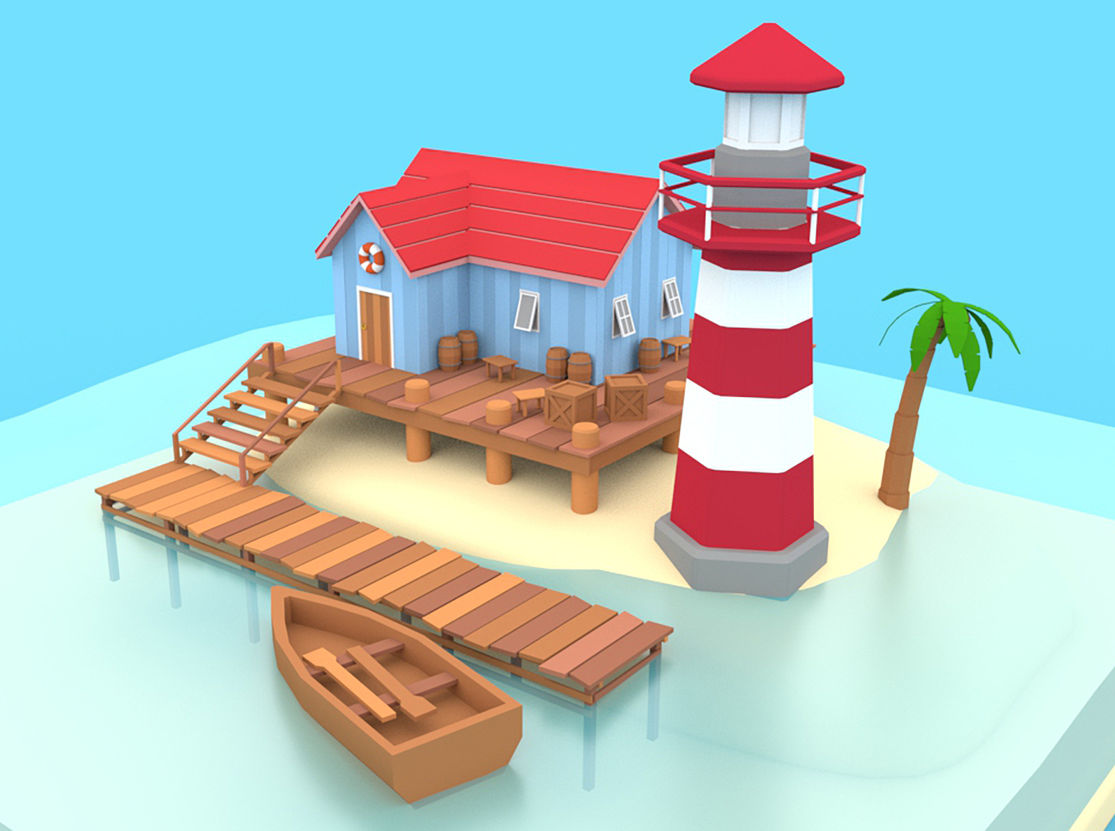 Low poly 3D house island with lighthouse by Wahyu NT on Dribbble