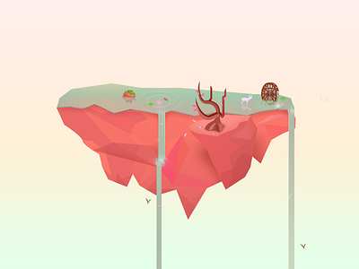 The Peach Blossom Spring deer island low poly