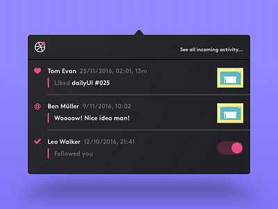 DailyUI #027 027 dailyui dribbble dropdown news newsletter notification pannel