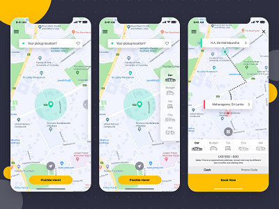 Taxi Booking App UI ios iphone mobile pickme taxi uber userexperience userinterface ​inspiration