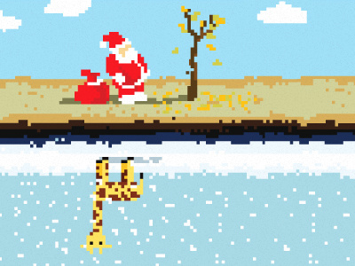 What's Wrong? :) christmas giraffe illustration pixel art santa snow tree