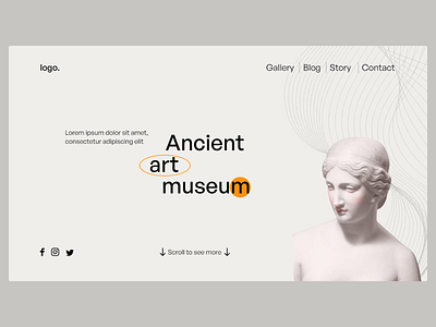Main page for Ancient art museum adobe xd ancient art concept design home home page landing main main page museum museum website ui ui design uiux design ux web design web design website design