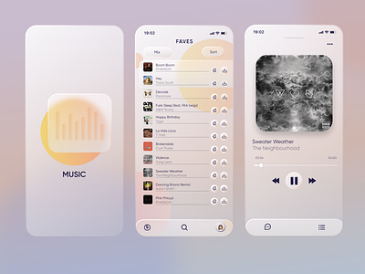 Glassomorphism Music App Concept app design gradient icon logo minimal music music app music app ui ui ux