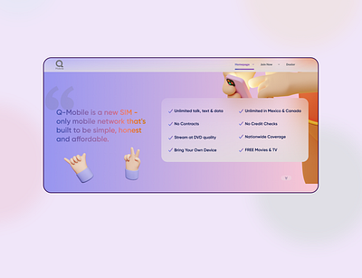 Concept of Web-side for Q-mobile 3d app concept design inspiration minimal ui uiux userinterface ux webdesign website website design