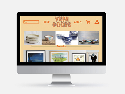 “YUM GOODS” retro style homepage mobile app modern prototype sketch app style ui design vintage website