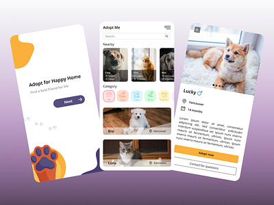 Adopt pets mobile app concept adopt adoption animal animals cats dog mobile mobile ui mobileapp paw pet pets
