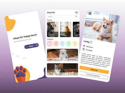 Adopt pets mobile app concept