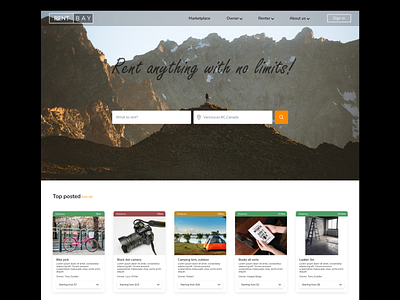 Landing page Rent Website design rent rental rental app rental website rentals renting web website