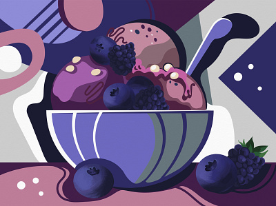 Blueberry Ice Cream berries blue blueberry bright ice cream illustration pink stillife vector vector illustration violet