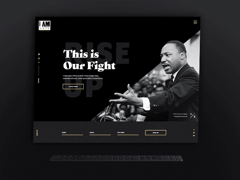 IAM2018.org — Homepage activist dark theme desktop hero homepage mlk motion protest slider ui