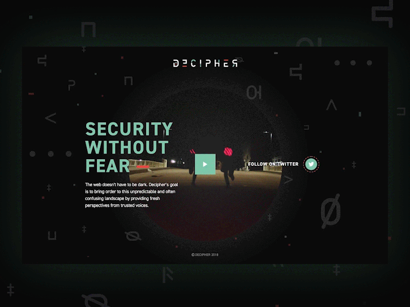 Decipher.sc cyber decipher glitch hover landing page security text animation website design