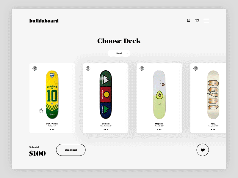 buildaboard 3d c4d ecommerce interactive interface motion shop skate skateboard