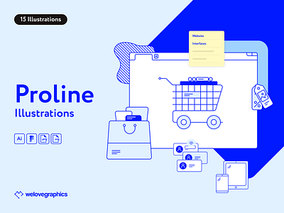 Proline Illustrations crm figma illustration illustrator interface lineart mobile pack shop shopping app vector video web design website