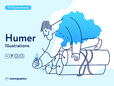 Humer Illustrations app blue figma humor illustration illustrations illustrator lineart mobile pack vector website