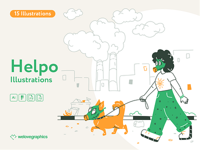 Helpo Illustrations character eco ecology figma forest forest fire garbage green illustration illustrations pack problems safe tree vector website