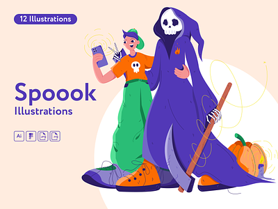 Spoook Illustrations character figma halloween illustration illustrations illustrator pack pumpkin vector website