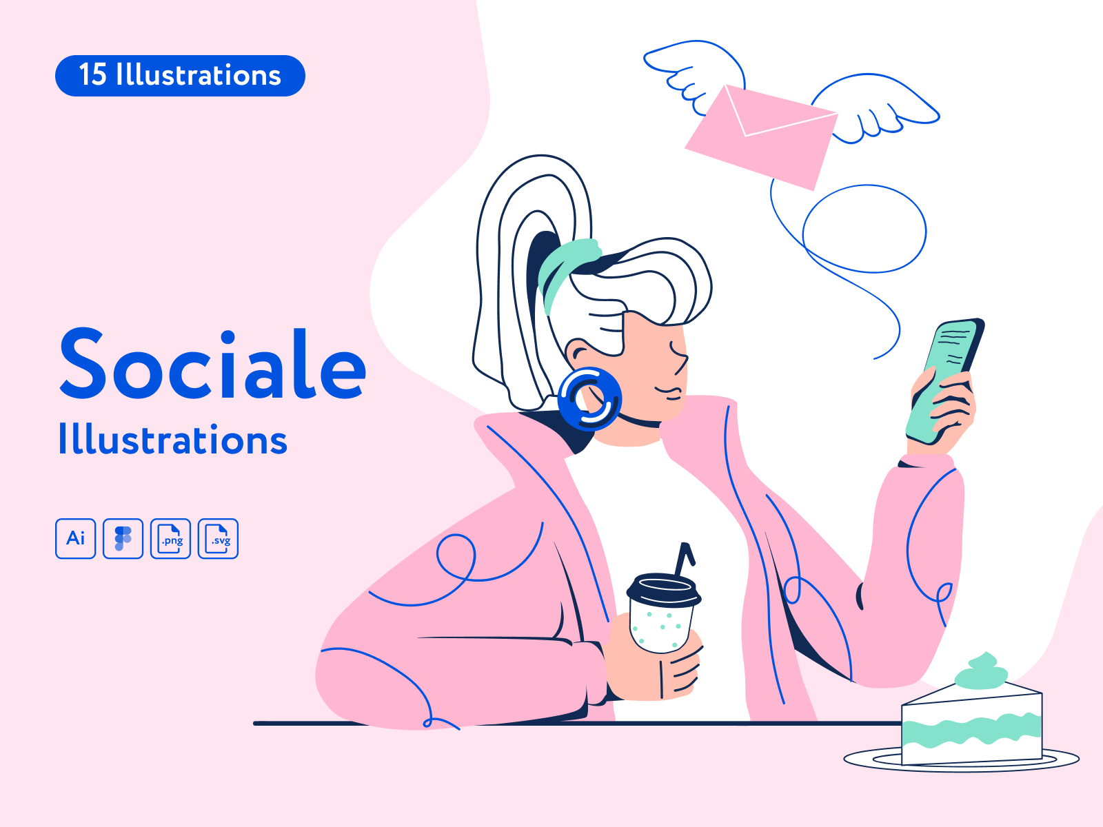 Sociale Illustrations character facebook figma illustration illustrations illustrator influencer instagram pack social social media tiktok vector